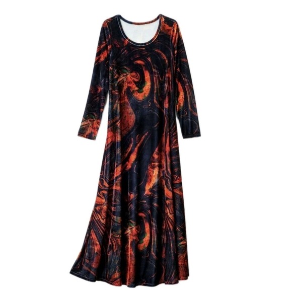 Soft Surroundings Dresses & Skirts - Soft Surroundings Velvet Maxi Dress S Artsy Marble Pockets‎ Boho Long Sleeves